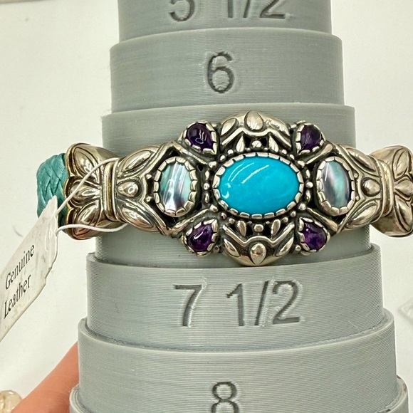 Carolyn Pollack Relios Turquoise Multi Stone Sterling Leather Cuff NWT 6 3/4” - Picture 13 of 17